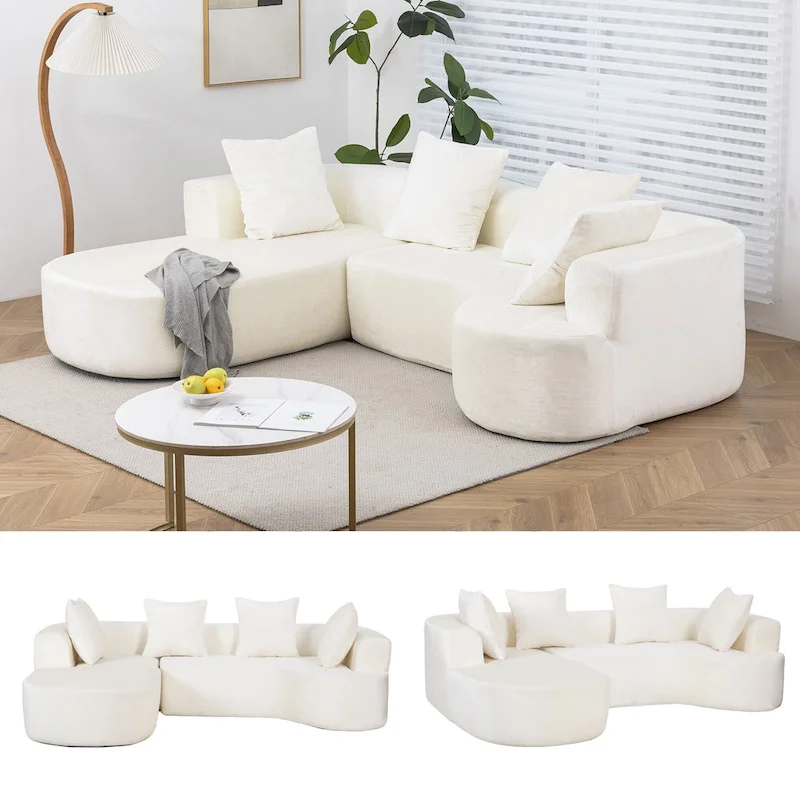 XINMICS 99.61 Modular Upholstered Sectional Sofa, Modern 3 Seater L-Shaped Compression Couch With Chaise, Left Hand Facing