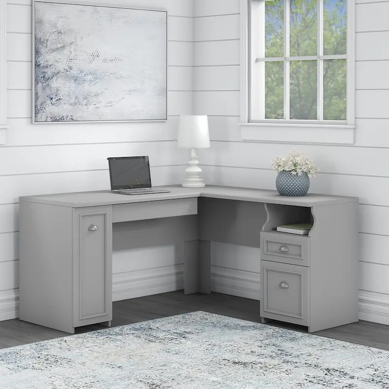 Fairview 60W L Shaped Desk with Drawers and Cabinet by Bush Furniture