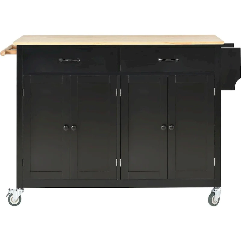 Kitchen Island Cart with Solid Wood Top, Locking Wheels, Spice & Towel Rack