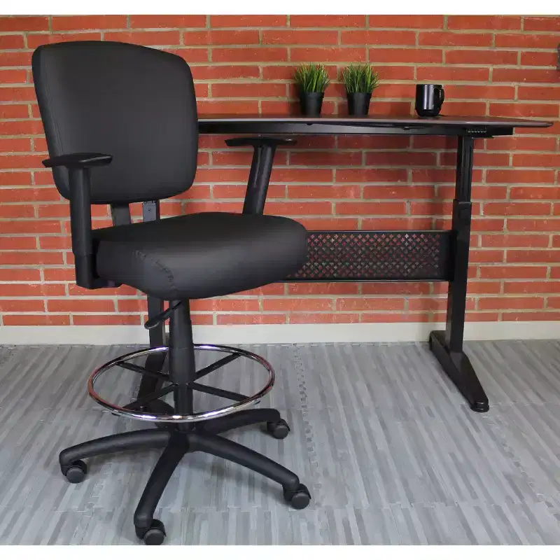 Modern Drafting Stool Black - Boss: Office Chair with Adjustable Arms & Footring