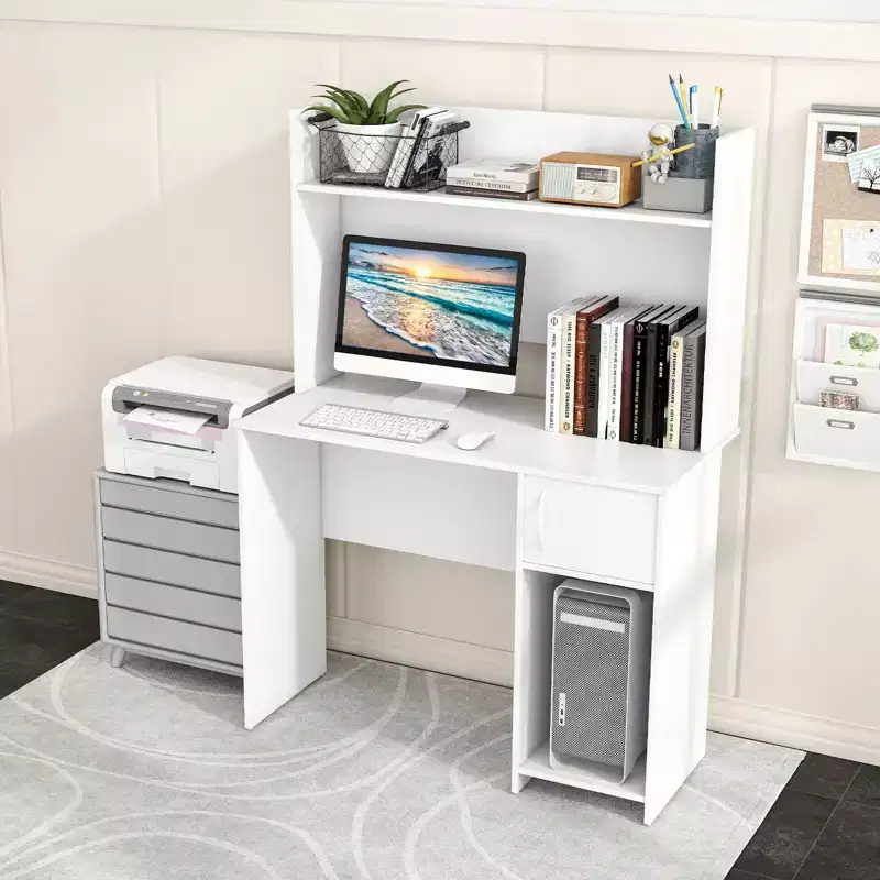 Costway Computer Desk Home Office Desk w/ Raised Display Shelf & 2 Open Shelves
