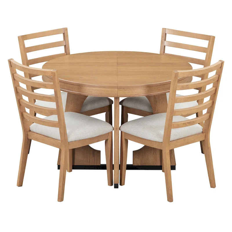5-Piece Rustic Functional Dining Set, 1 Extendable Table with a 16-inch Leaf and 4 Upholstered Chairs