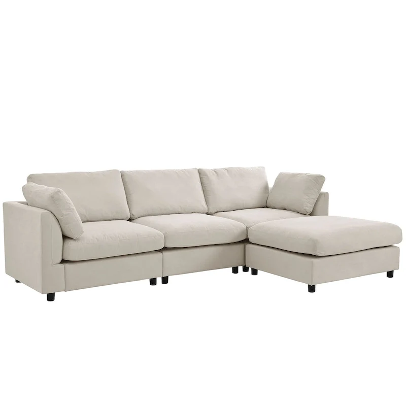 Beige 113 L-Shaped 4-Seat Sectional Sofa with Adjustable Footrest and Reversible Chaise