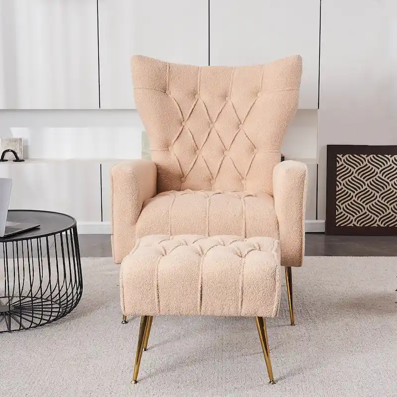 Gray Wingback Accent Chair with Ottoman Set