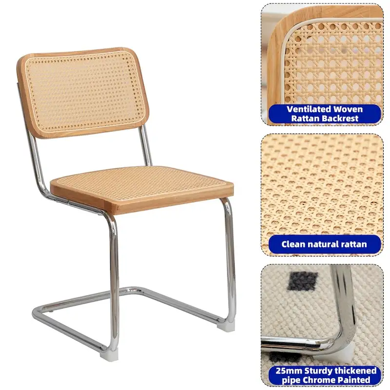 Dining Chairs,Velvet Rattan Side Accent Chairs with Chrome Legs,2 PCS