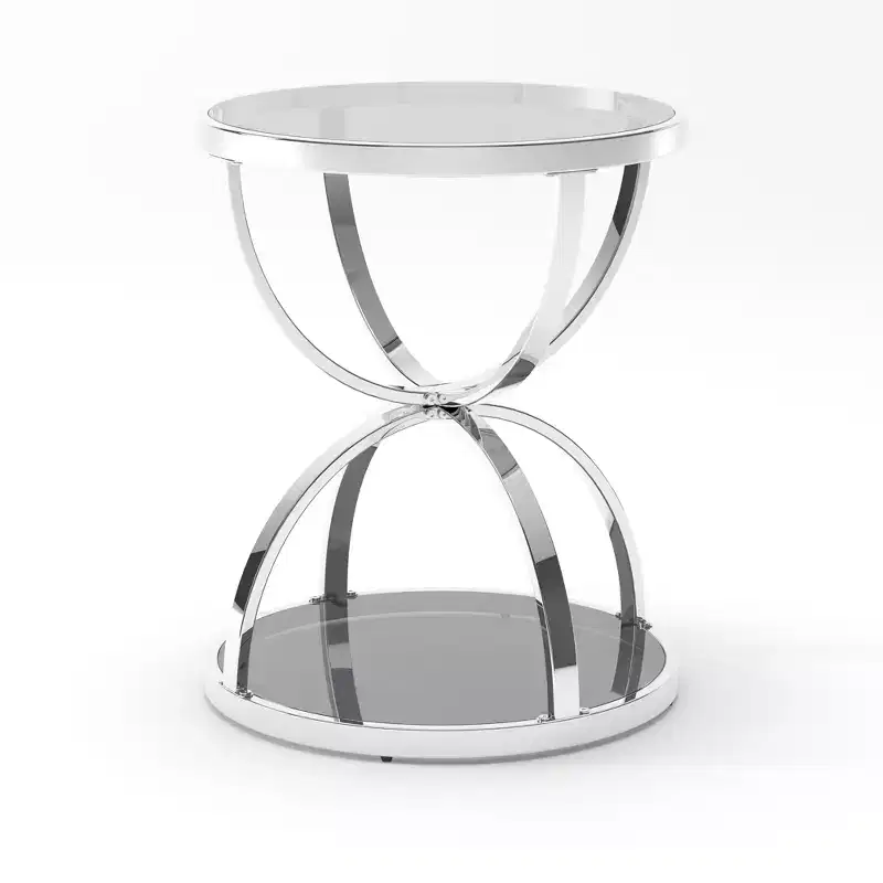 GDFStudio Leda 19.69'' Modern Glass Side Table with 2 Tiers, Ring-Shaped Frames