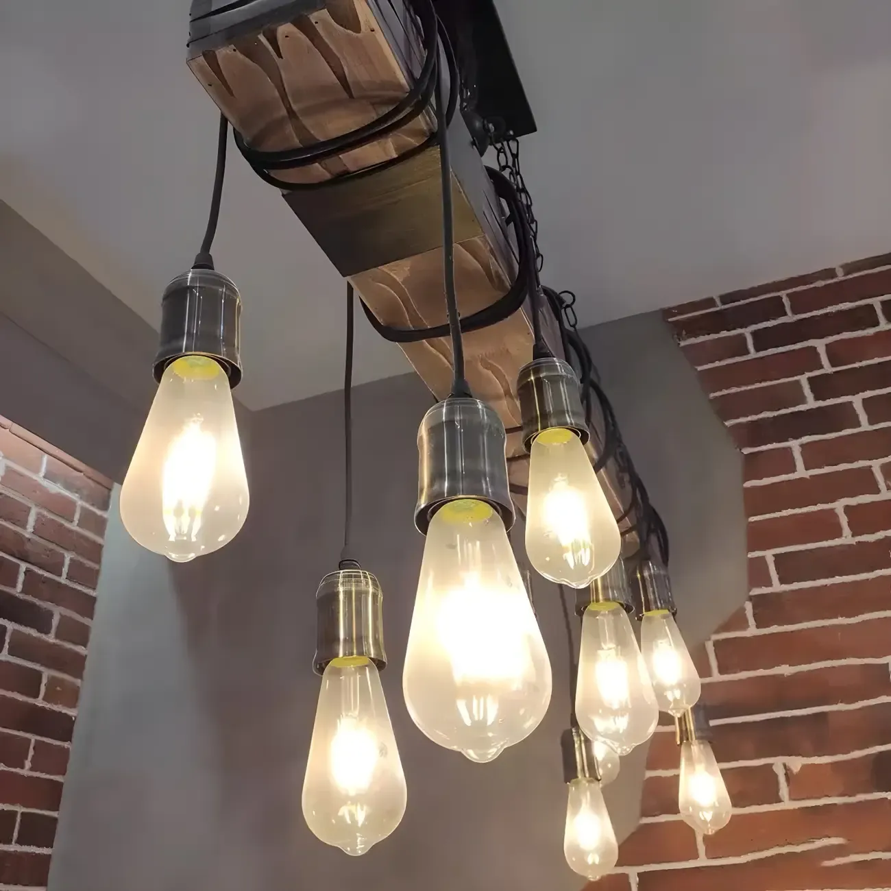 Industrial Brown Wood Large Island Hanging Light