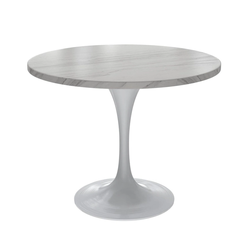 Verve Dining Table with a 36 Round Tabletop in White Steel Pedestal