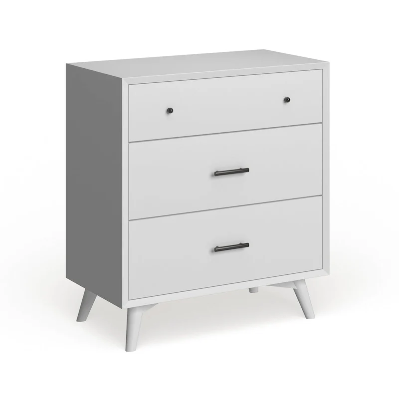 3-Drawer Wood Chest - White/Brown Mid-Century Style