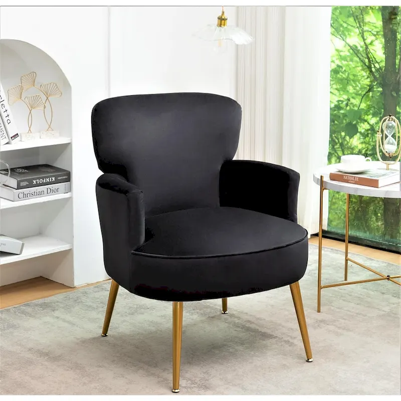Velvet Accent Chair with Gold Metal Legs