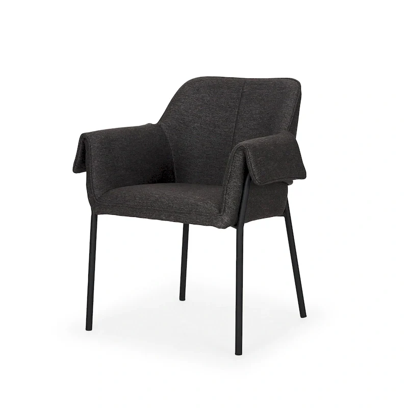 Brently Dining Chair w/ Cream Boucle Fabric & Matte Black Metal Legs