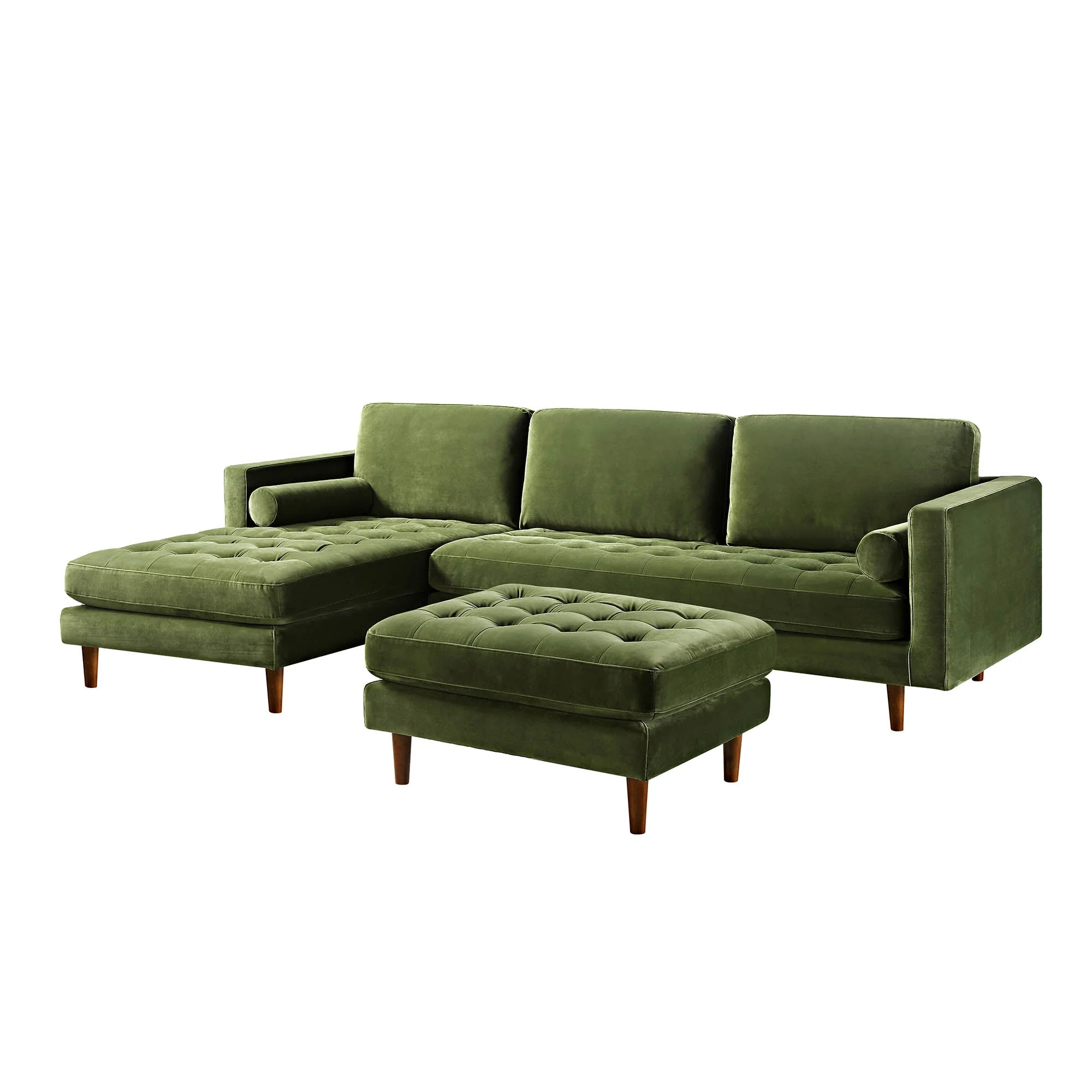 Moss Green Velvet Grand 4-Seater Chaise End Sofa, Left Hand Facing