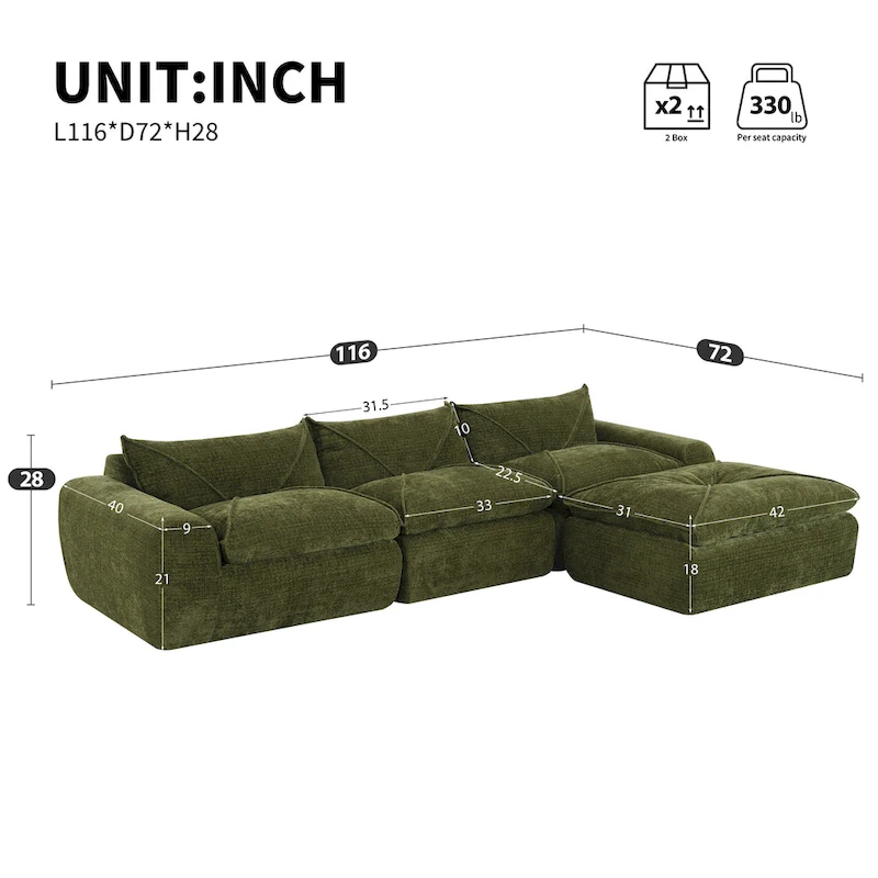 116-In Modern Chenille Sectional Sofa with High Density Foam,No Assembly Required