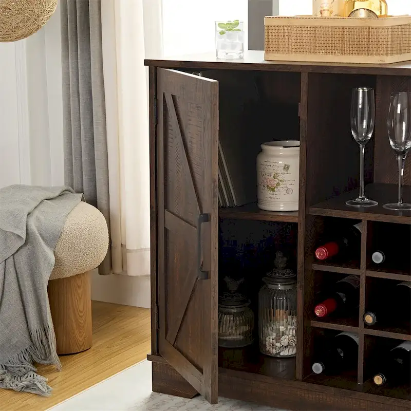 Coffee Bar Cabinet Bar Cabinet w/Wine Rack Buffet Sideboard Cabinet