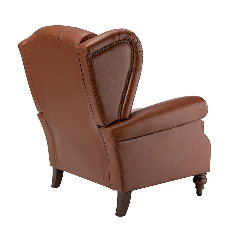 Brown Genuine Leather Wingback Armchair with Nailhead Trim, Set of 2, 1-Person