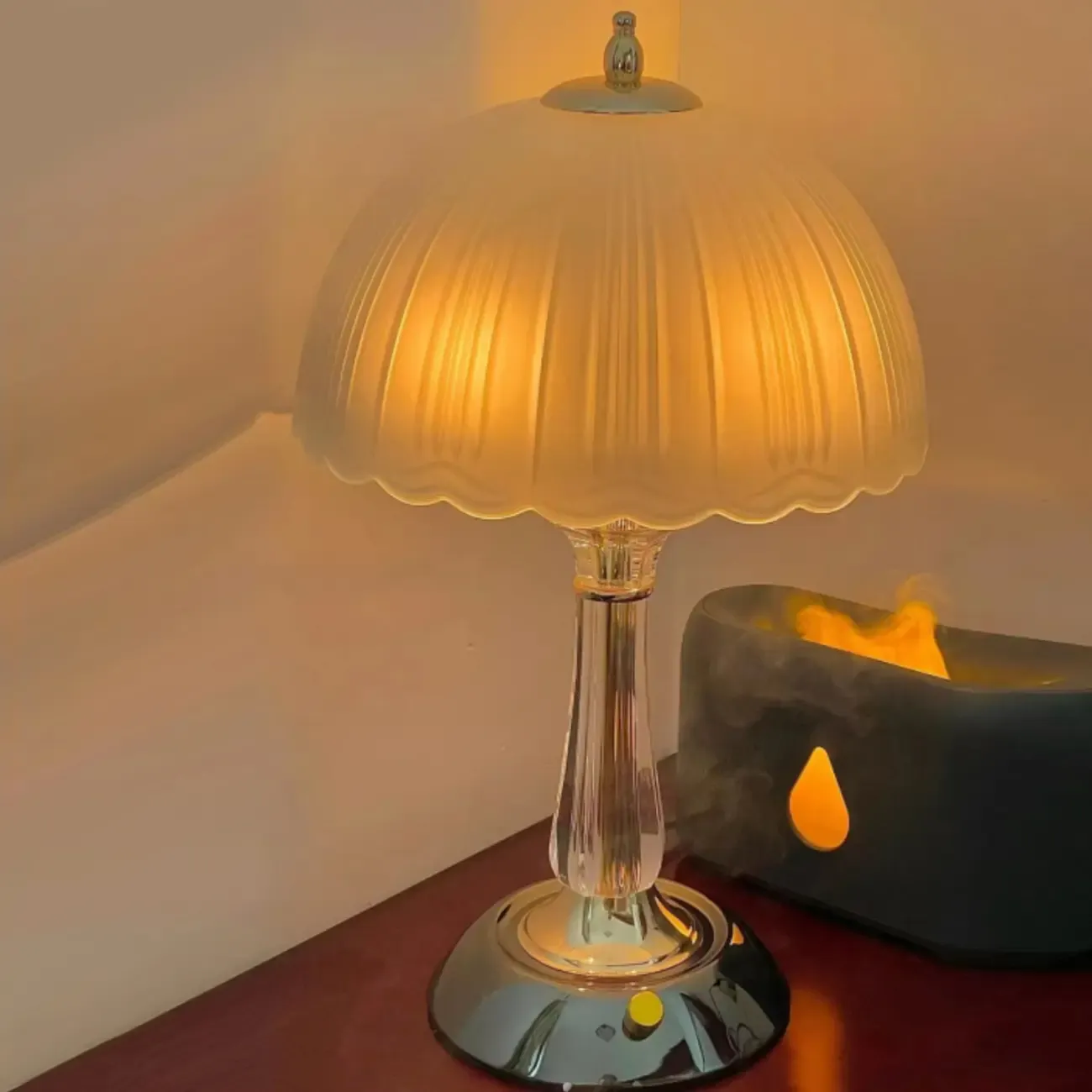 Elegant White Glass Metal Umbrella-Shaped Table Lamp