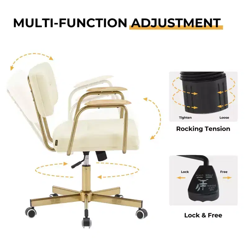 Furniliving Office Desk Chair, Comfort Padded, Modern Style with 360 Swivel Wheels for Office/Study/Vanity/Home