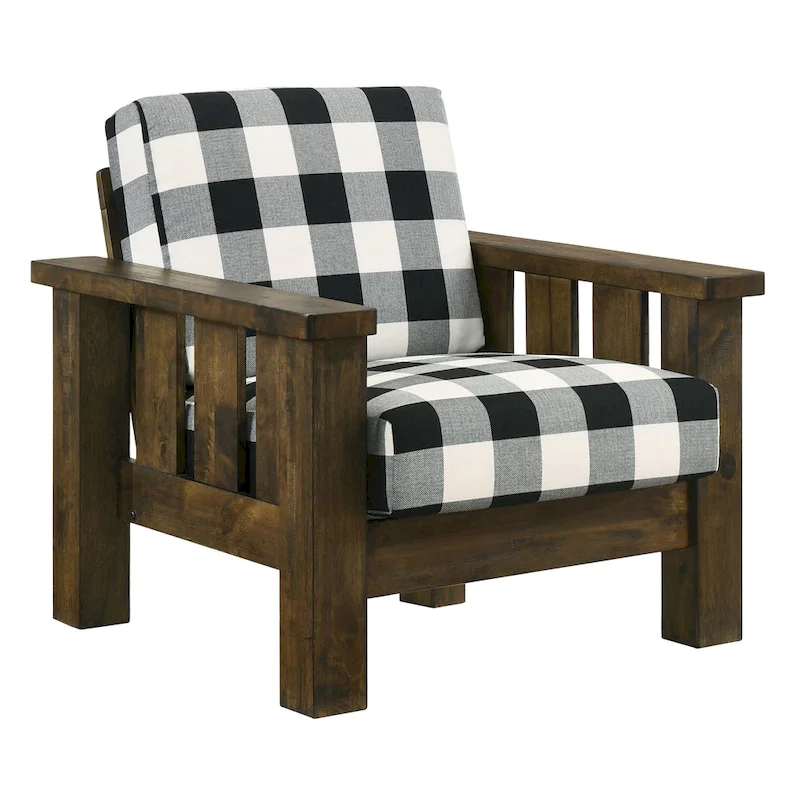 Rustic Oak Plaid Accent Chair - Single Seat