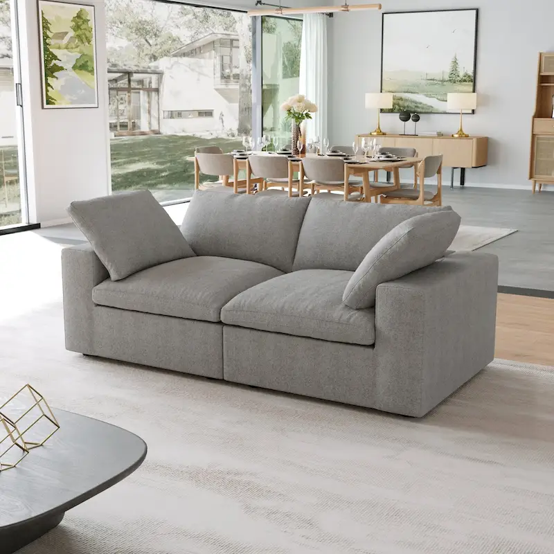 Modern Linen Down Filled Overstuffed Upholstered Sectional Sofa