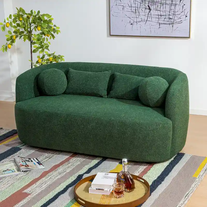 Boucle Loveseat - Natural Fabric, Mid-Century Modern, Seats 2