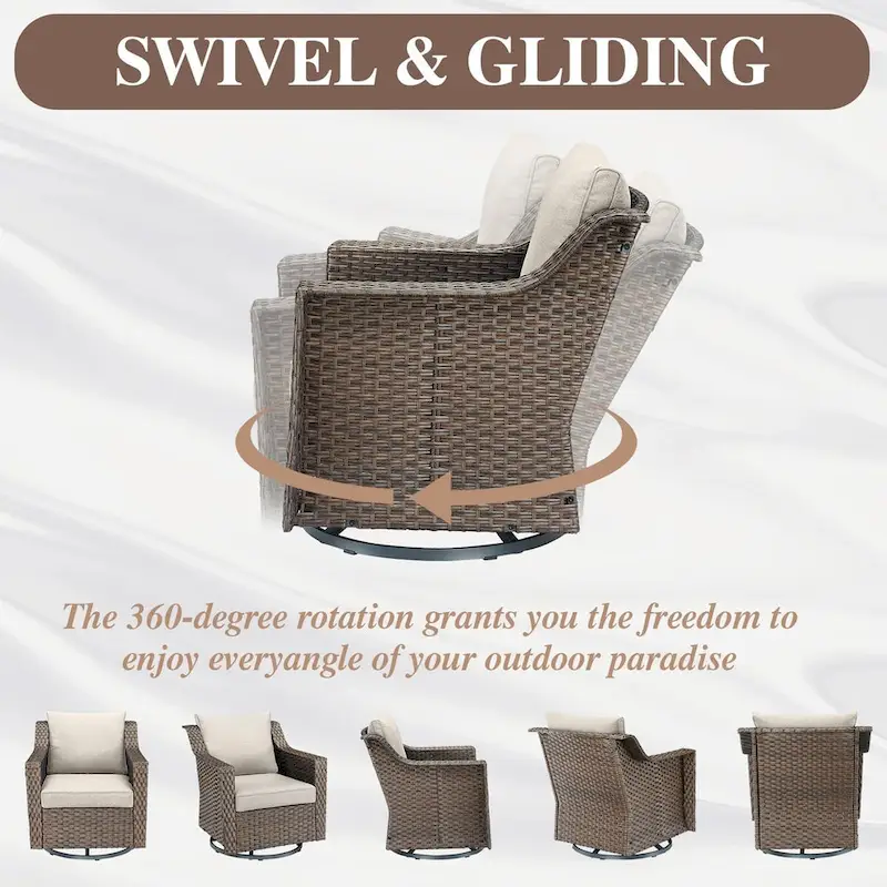 6 Pieces Wicker Sofa with Rocking Chair, Ottoman, Table - Brown