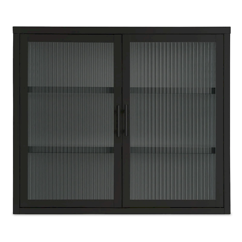 Modern Glass Door Wall Cabinet With Detachable Shelves - N/A