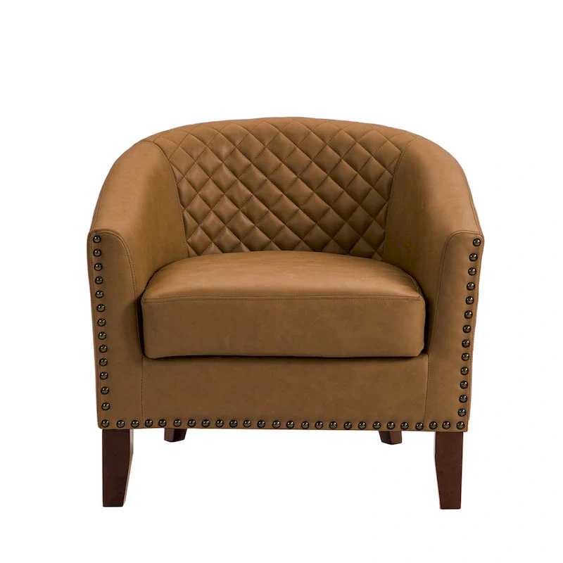 Modern Faux Leather Barrel Accent Chair with Wood Legs