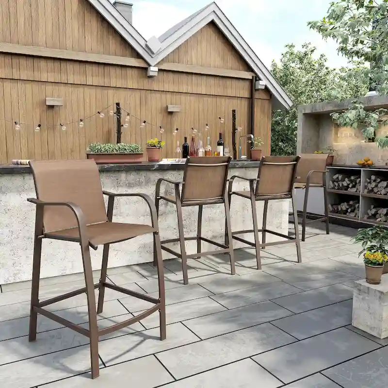 Crestlive Outdoor Aluminum Counter-height Bar Stool Bar Chairs Barstool 4-Piece Set - See Picture