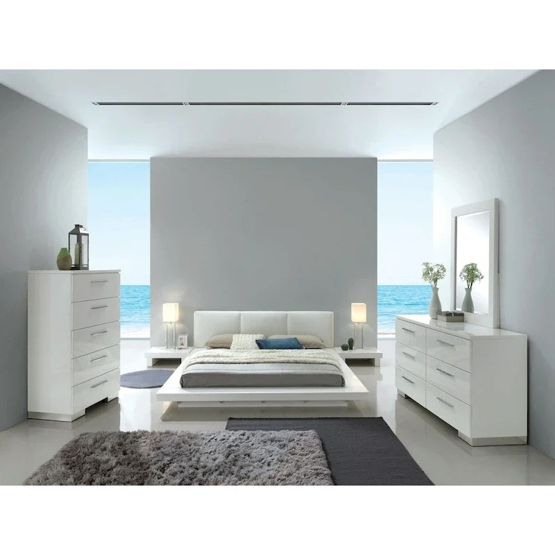 Carbon Loft Ballingham Gloss White Low Profile Upholstered Bed