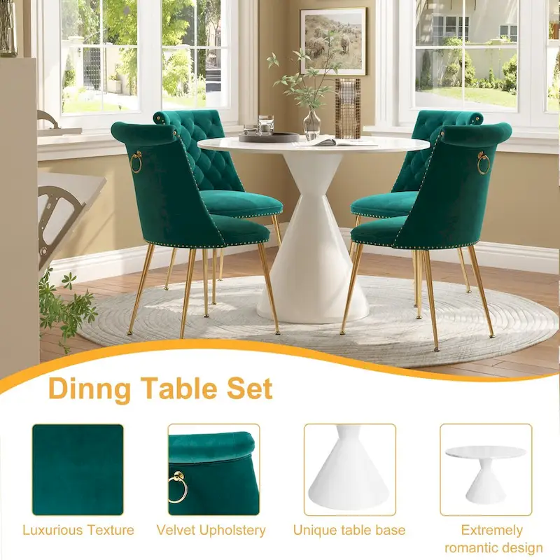48  Light Luxury White High Gloss Large Countertop Dining Table with Velvet Dining Chair Set