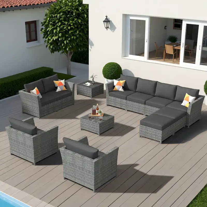 XIZZI 12-piece Outdoor Patio Furniture Sectional Sofa Set (fully assembled)