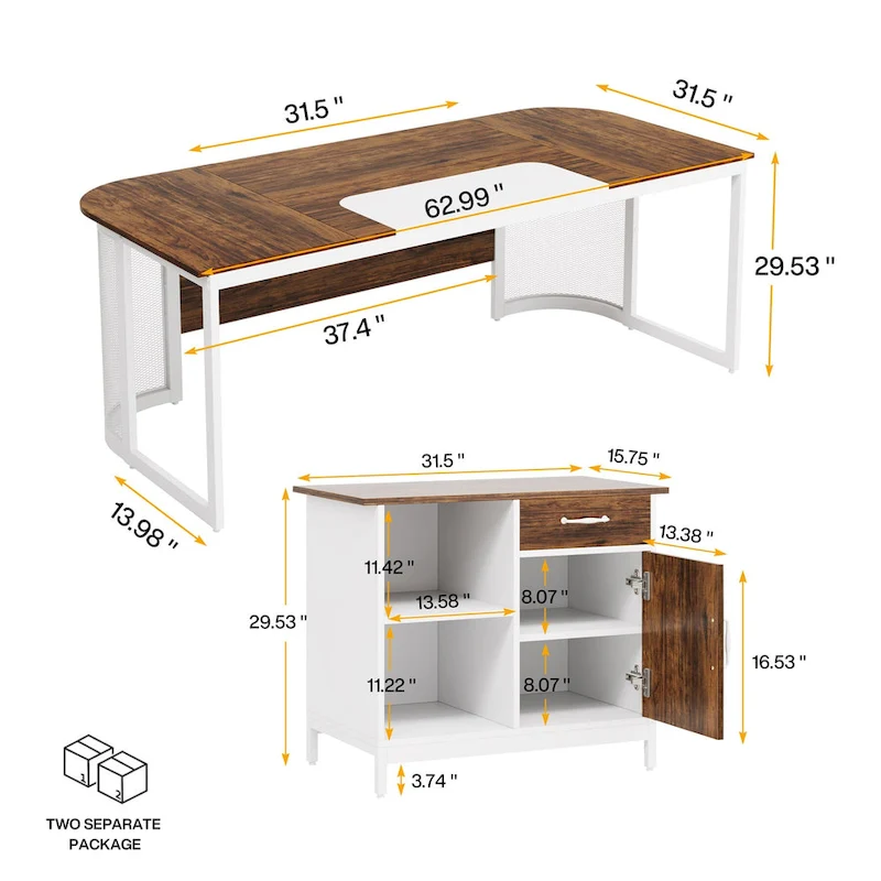Large 63  L-Shaped Executive Office Desk with 31 File Cabinet