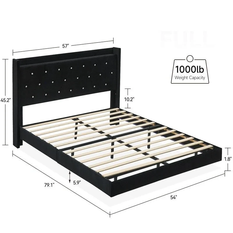Full Size Floating Bed Frame with LED Lights