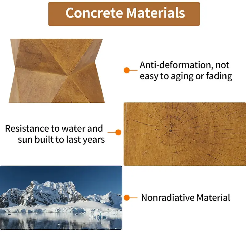 Modern Lightweight Concrete Side Table Accent Table Garden Patio - 12x12x18