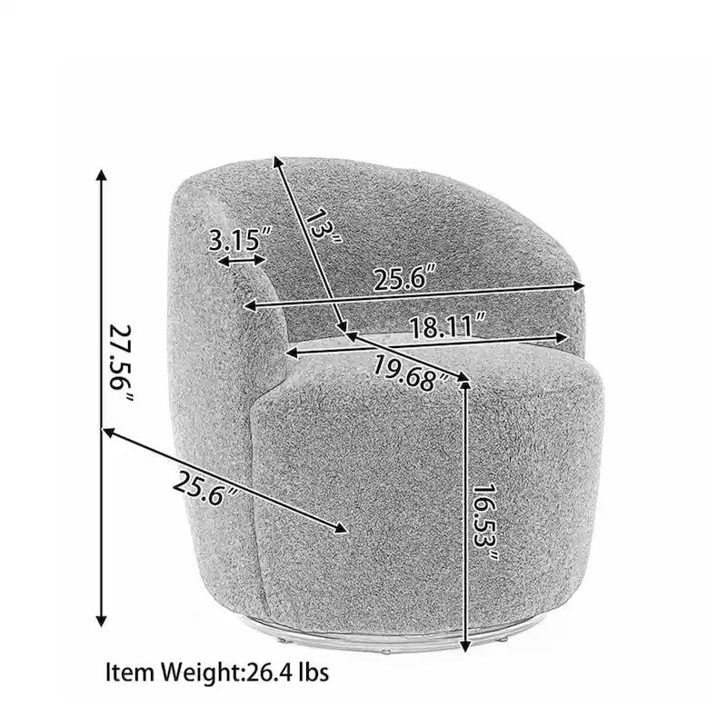 360° Swivel Barrel Accent Chair – Soft Teddy Fabric, Ergonomic Backrest