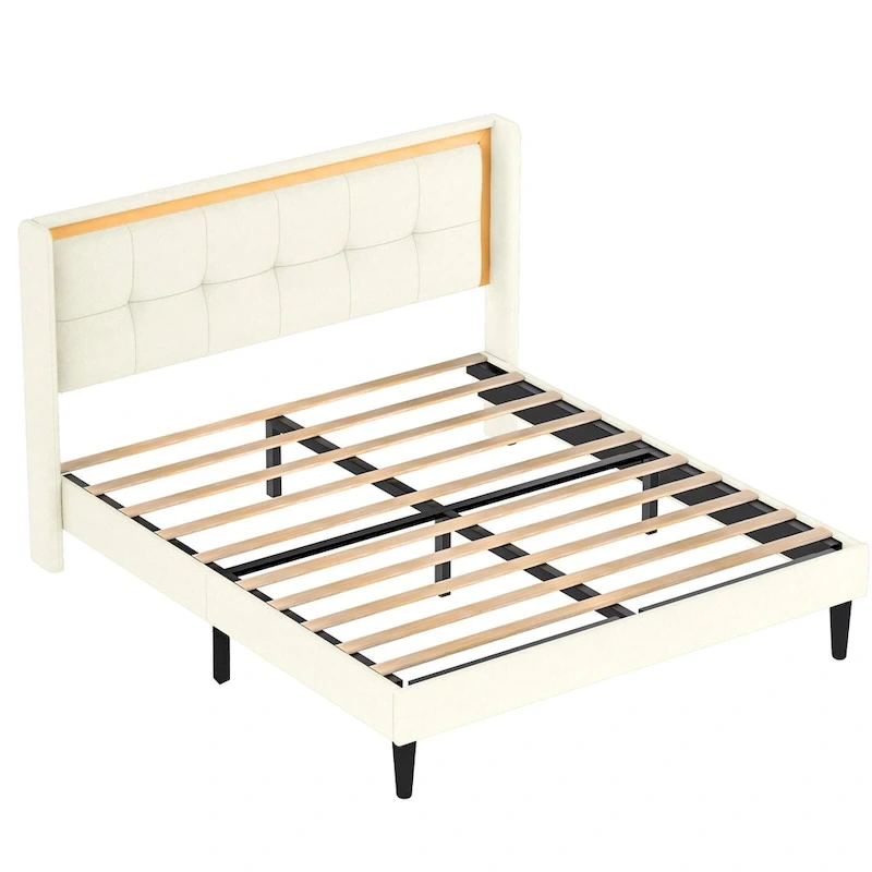White Queen Bed Frame with High Load-Bearing Capacity