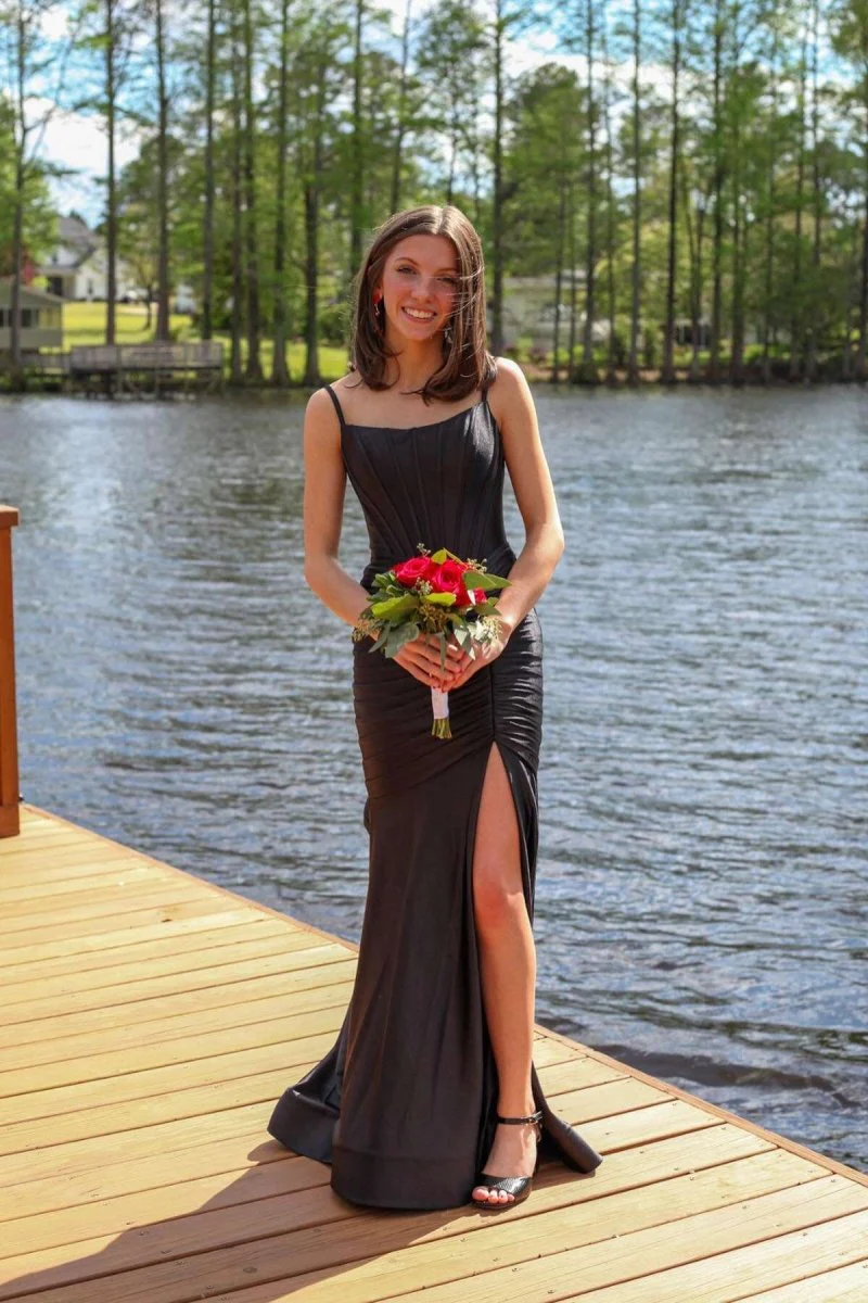 Mermaid Scoop Neck Satin Prom Dress with Slit