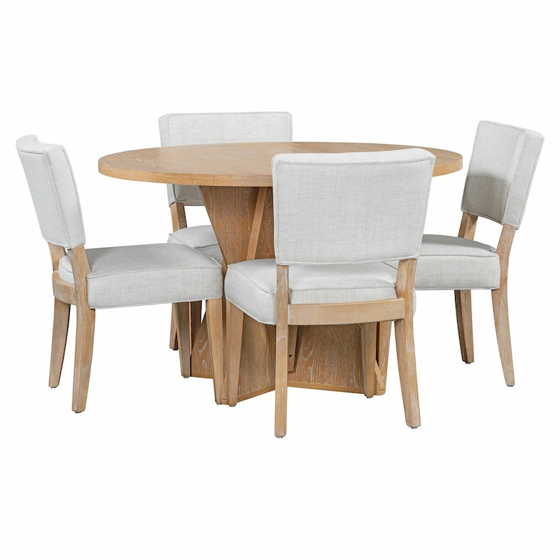 5-Piece Round Dining Table with 4 Upholstered Chairs