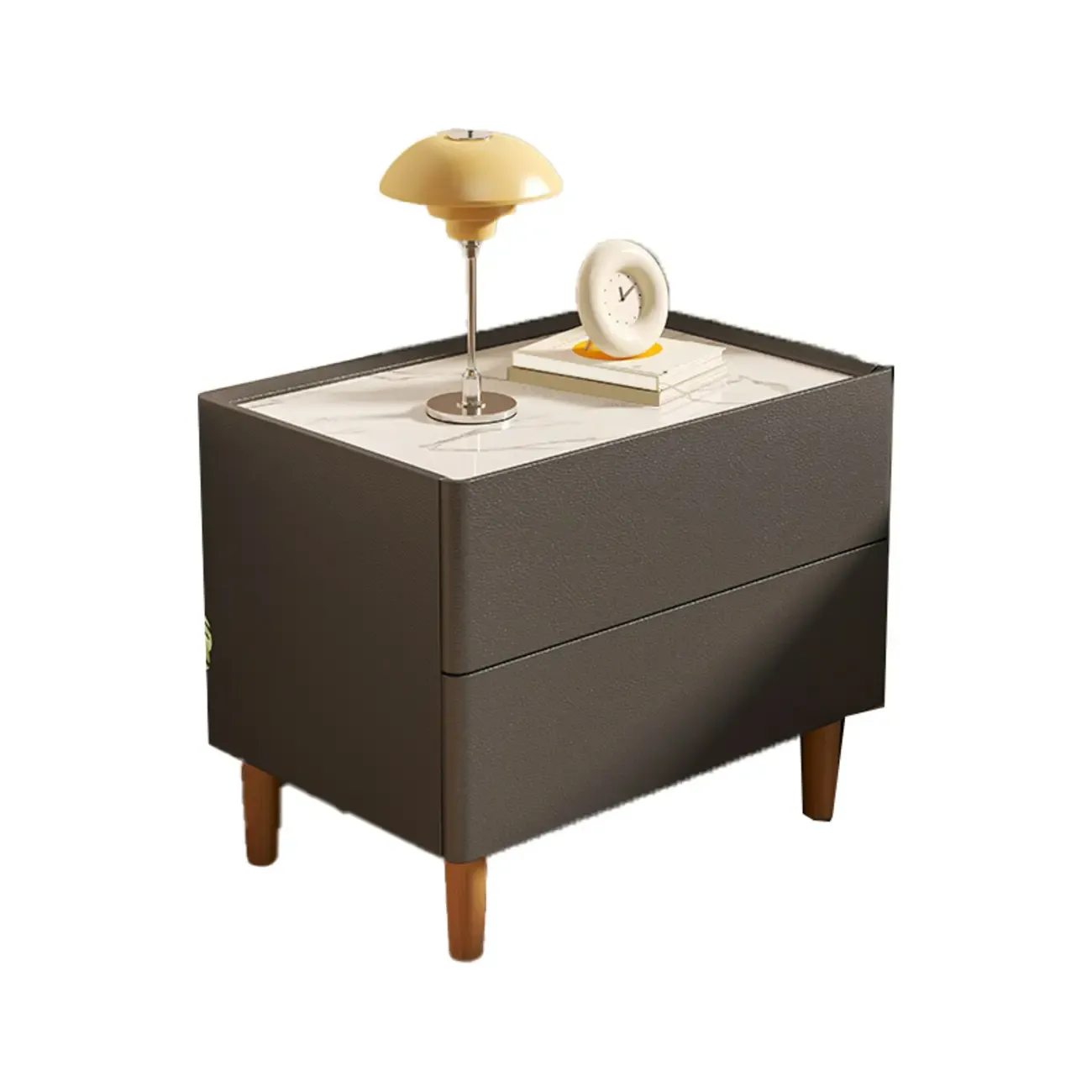 Modern White Sintered Stone Top Leather Drawers Nightstand