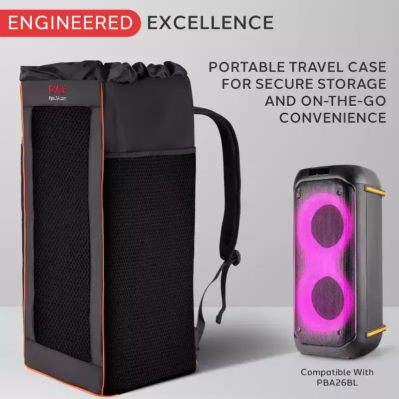 Pyle Waterproof and Tear-Proof Soft Carrying Speaker Bag - Portable Travel Case for Bluetooth Speaker (Black)