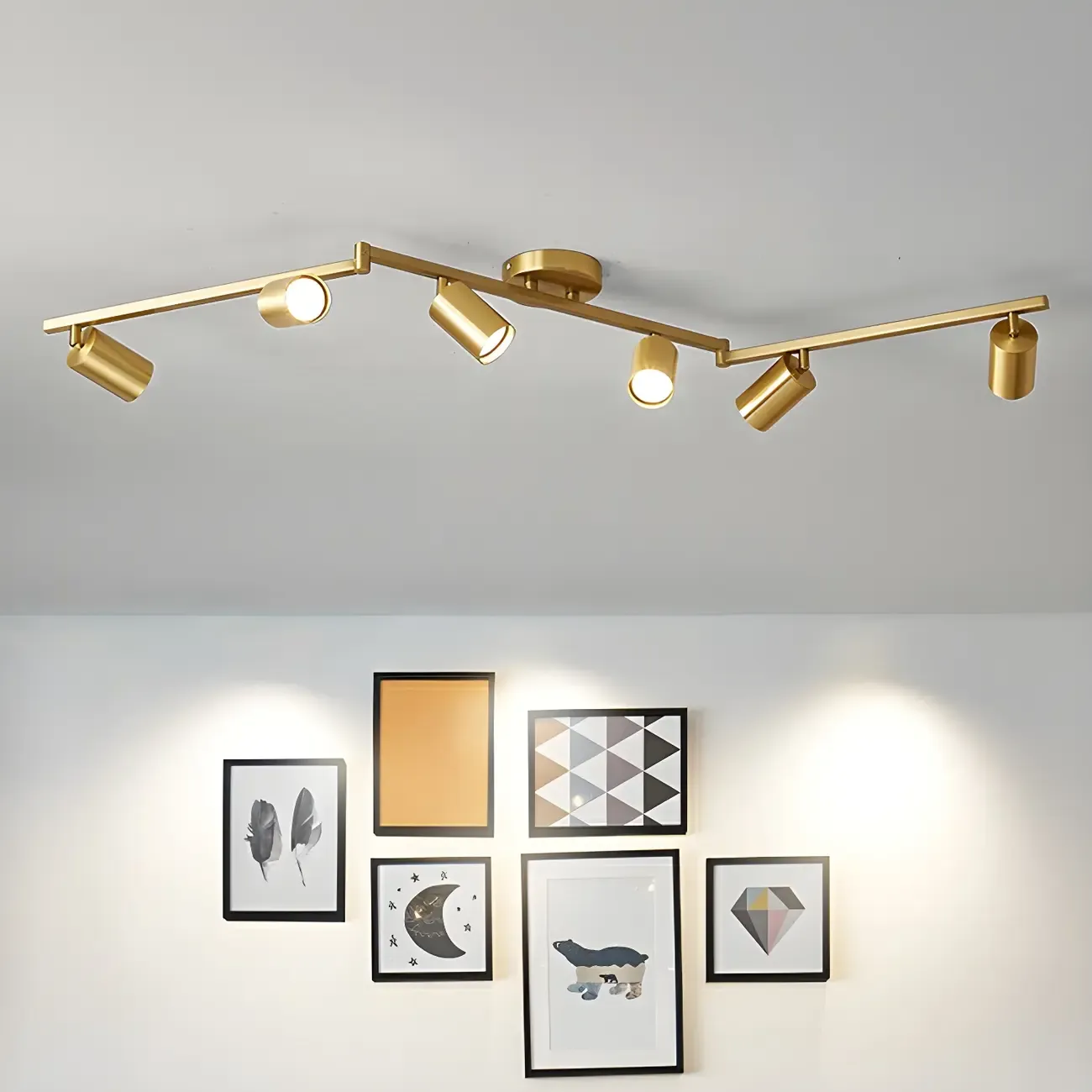6-Light Modern Golden Swing Arm Semi Flush LED Track Light