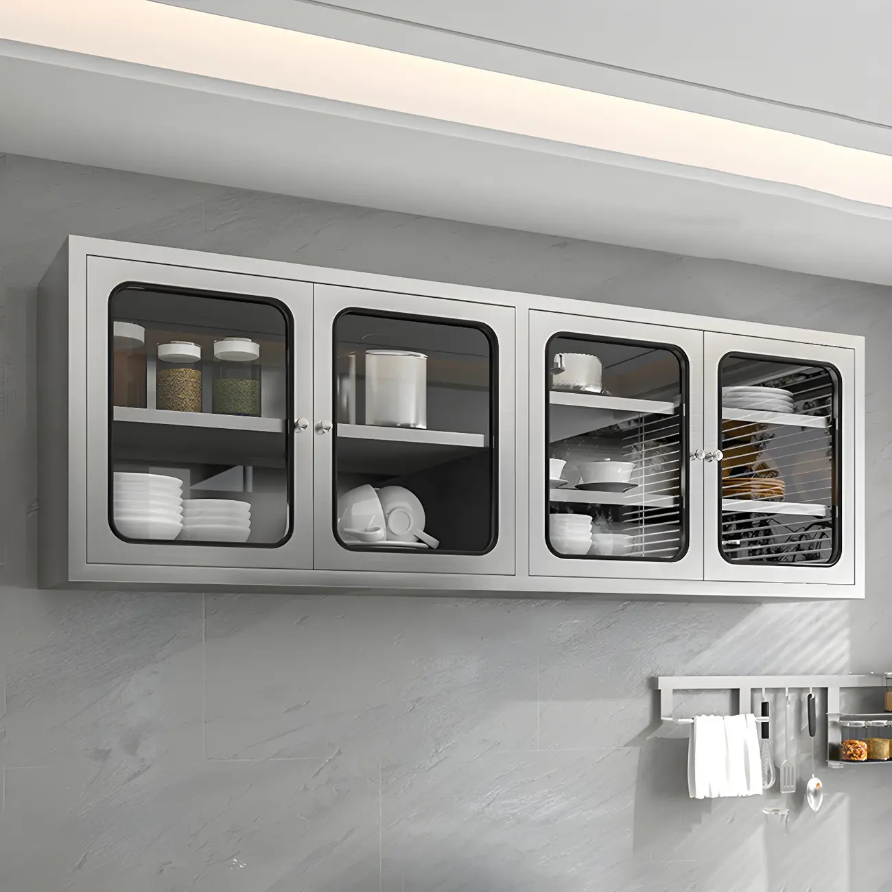 Adjustable Stainless Steel Wall-Mounted China Cabinet