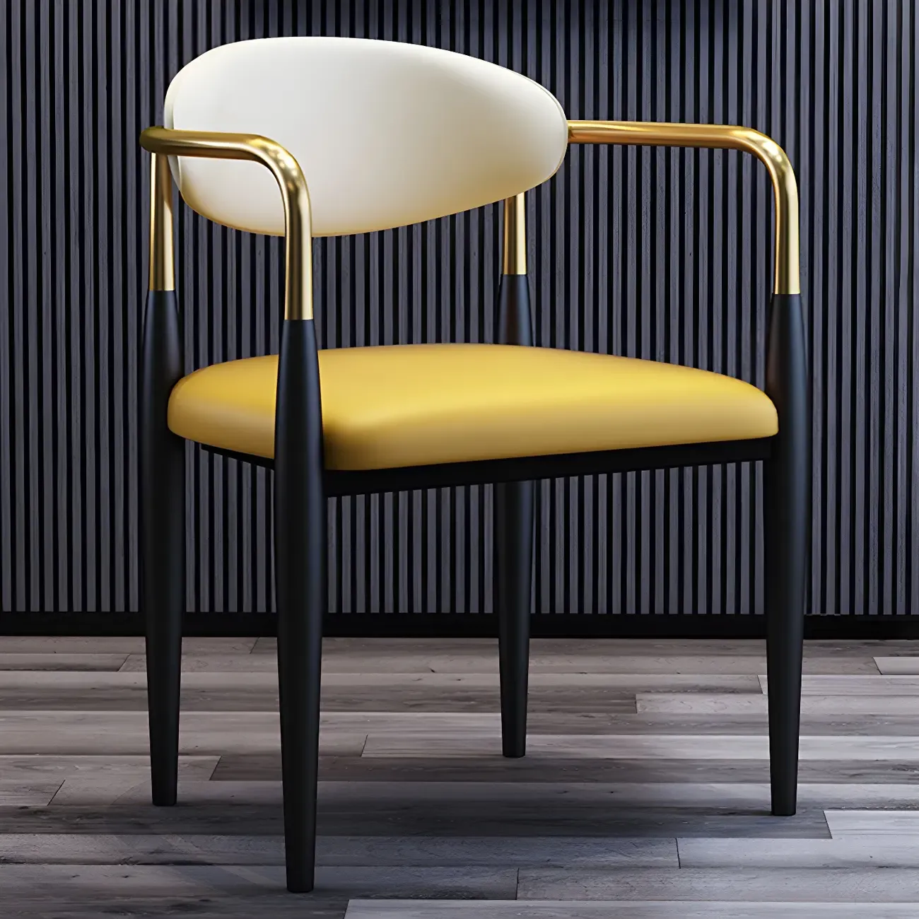 Curved Metal Legs Faux Leather Armrest Dining Chair