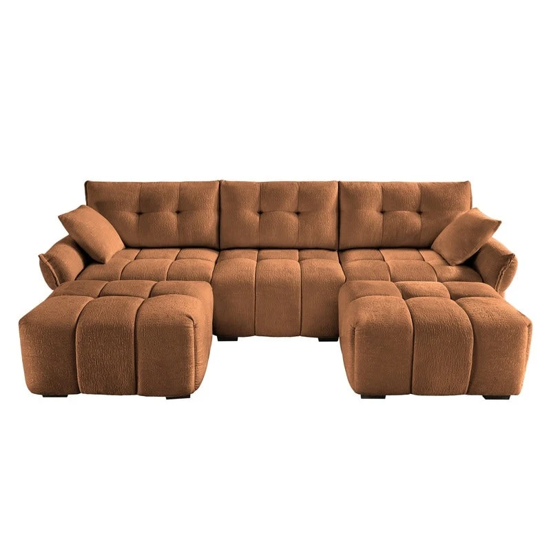 110.2 Chenille 3 Seater Upholstered Sofa, 2 Ottoman