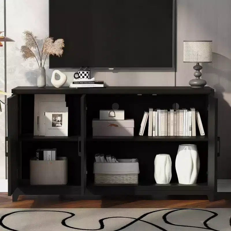 JVNOXK TV Stand for TVs up to 65 Inches,Modern Entertainment Center Media Cabinet with2 Storage Compartments,Solid Wood Legs for Living room