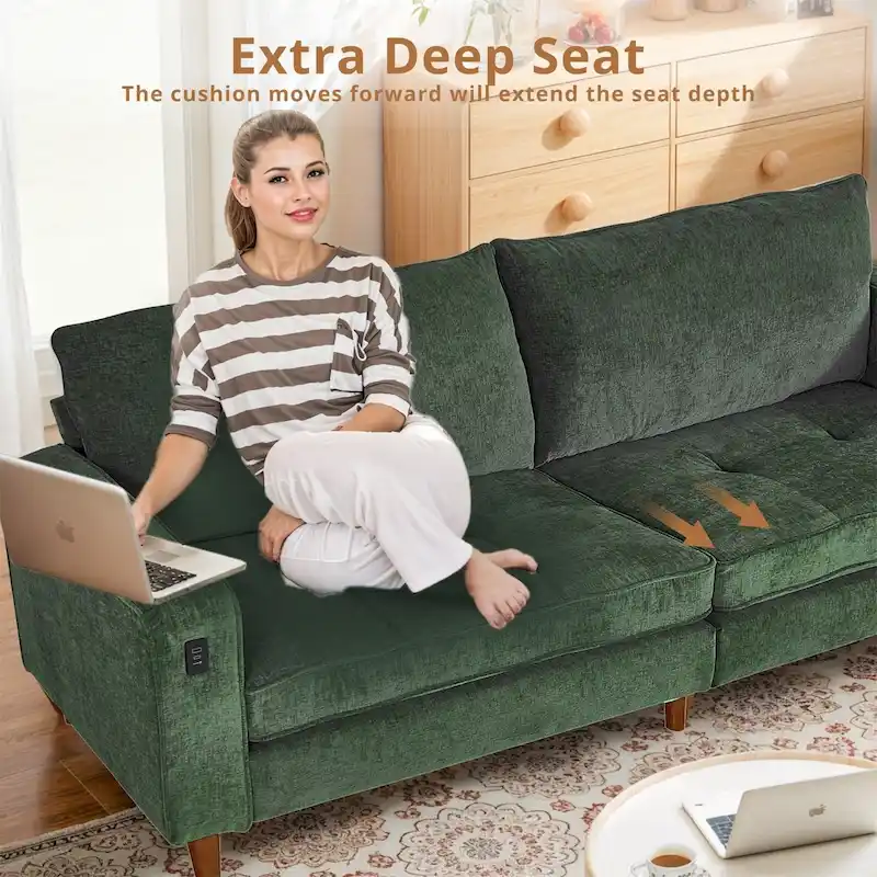 82.6 Inch Modern Living Room Chenille Recliner Sofa, loveseat Sofa,Removable Sofa Cover with USB, Easy to Instal