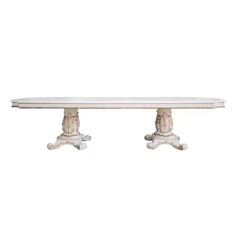136" Vendome Dining Table Antique Pearl Finish - Acme Furniture: Classic Double Pedestal, 10-Seater, Resin Frame