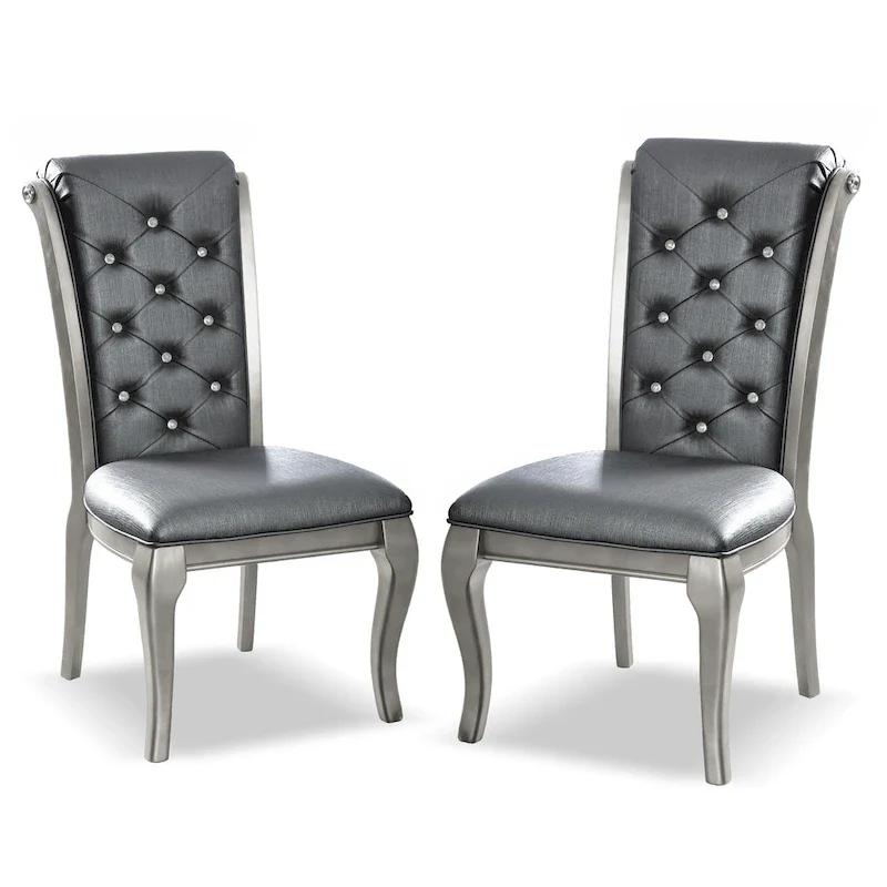 Tily Glam Gold Faux Leather Tufted 9-Piece Dining Table with Leaf Set by Furniture of America