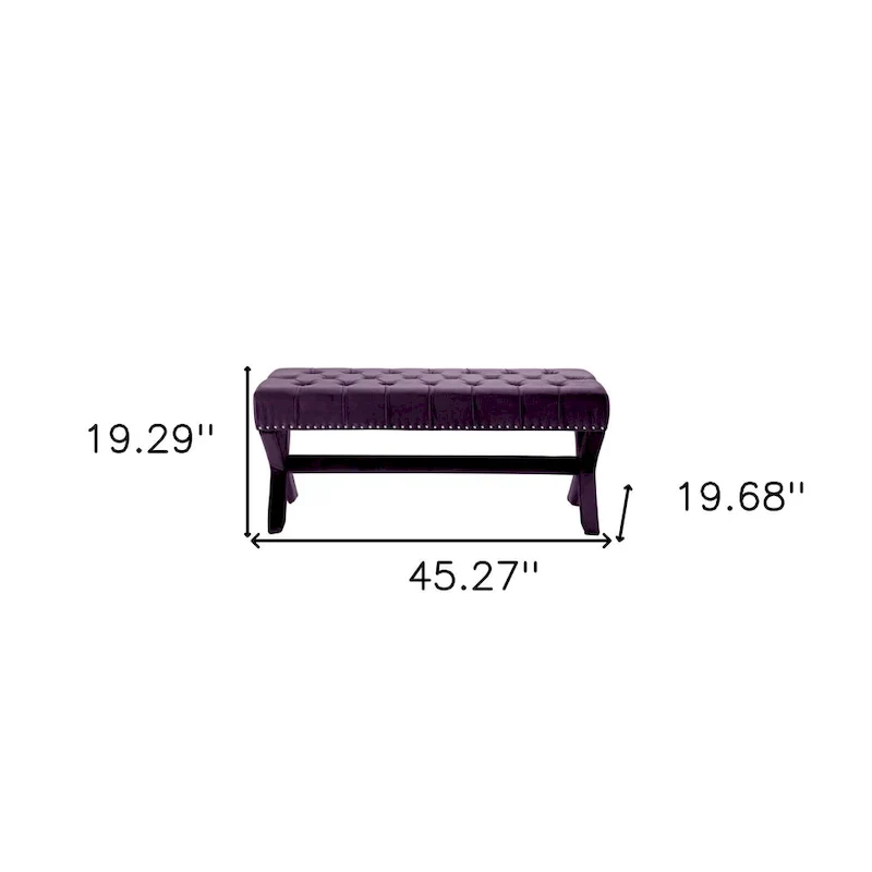 HomeRoots 45 Plum Velvet Upholstered Bench - 45.27L x 19.68W x 19.29H