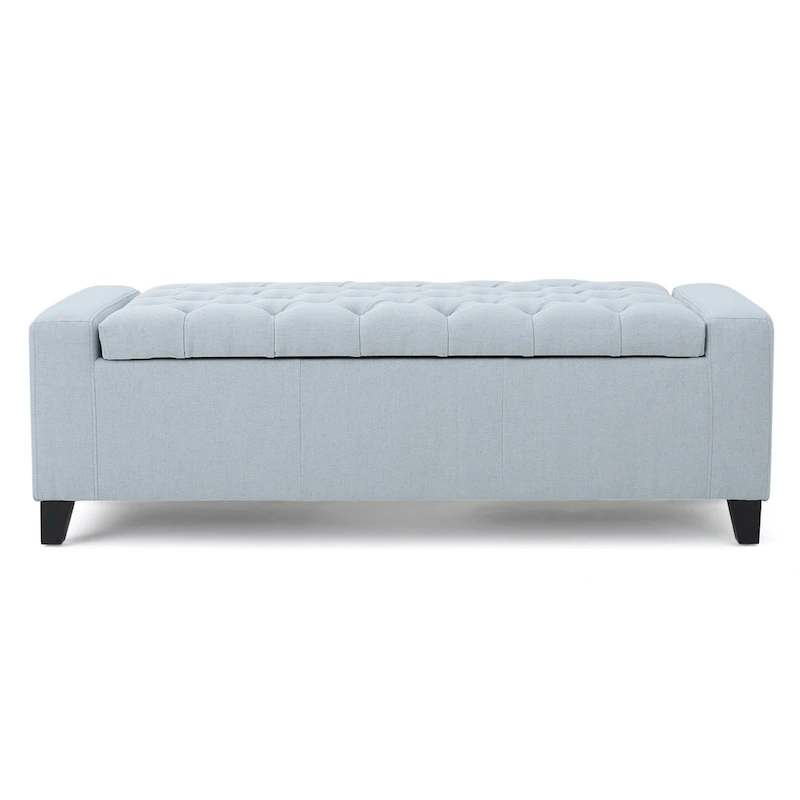 Liani Storage Ottoman Bench, Light Blue Fabric, Tufted Top, 51 Inch